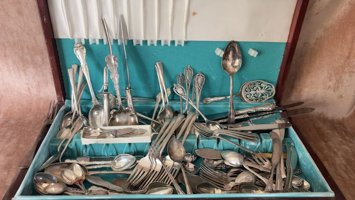 Silverplate Flatware and Serving Pieces in Fitted Wooden Case
