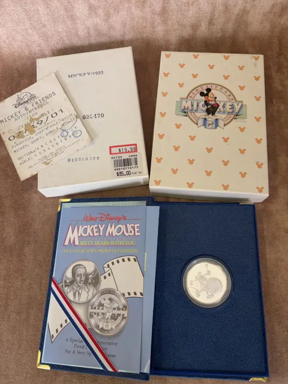 Disney Mickey 60 Years With You 1985 Silver Coin Set With Box and Documentation