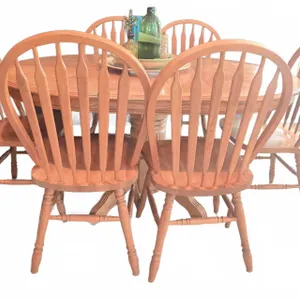 Oak Dining Table With Leaf 6 Spindle Back Chairs