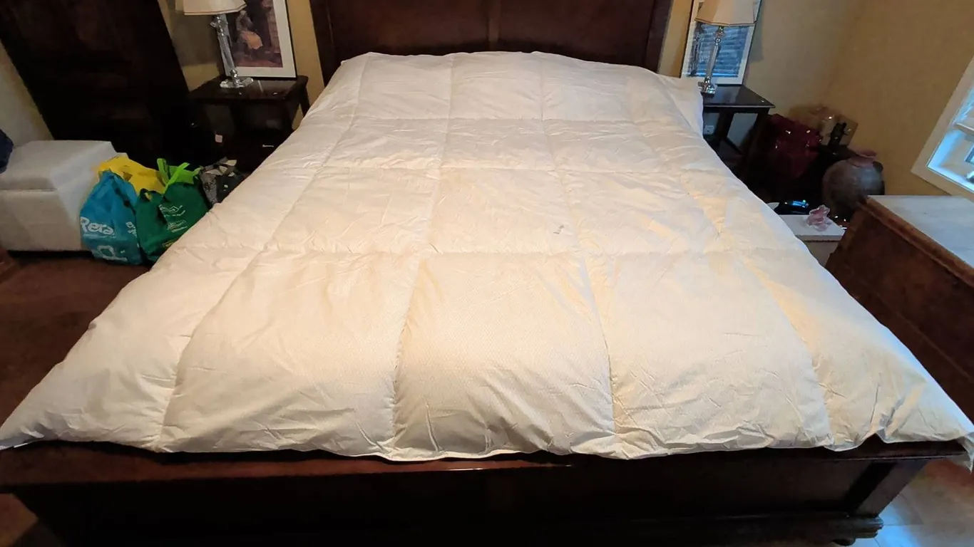 King Size Dark Wood Bed Frame with iComfort Mattress and Cover