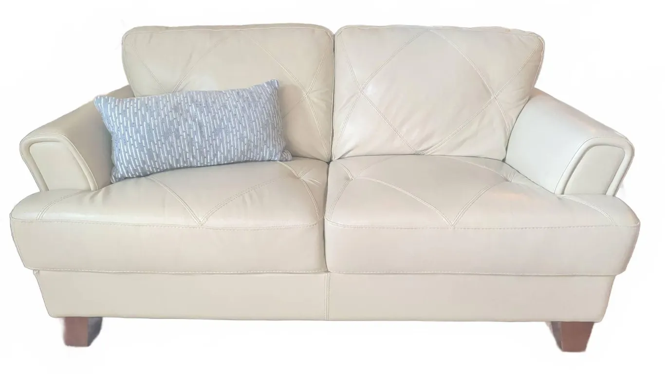 Two-Seater Genuine Leather Loveseat with Tapered Wood Legs