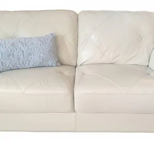 Two-Seater Genuine Leather Loveseat with Tapered Wood Legs