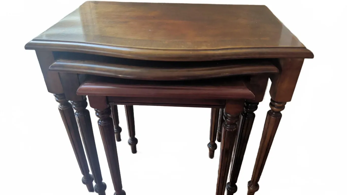 Three Stacking Wood Nesting Tables with Turned Legs