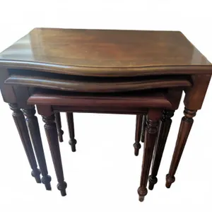Three Stacking Wood Nesting Tables with Turned Legs