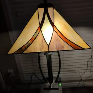 Stained Glass Table Lamp With Geometric Shade and Metal Base