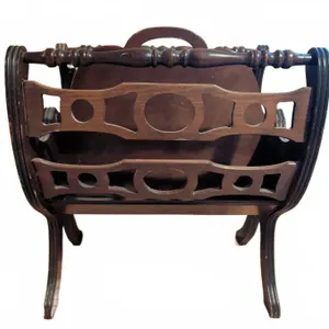 Wooden Magazine Rack with Decorative Side Panels and Turned Handle