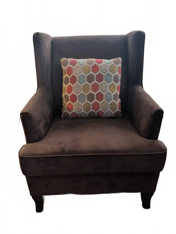 Bowring Brown Fabric Wingback Armchair with Accent Cushion
