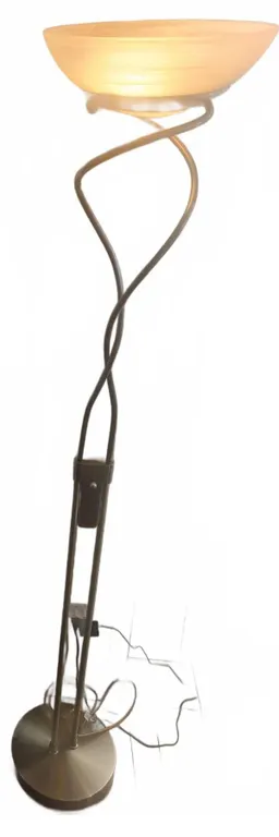 Two-Arm Brushed Metal Torchiere Floor Lamp with Swirl Glass Shade