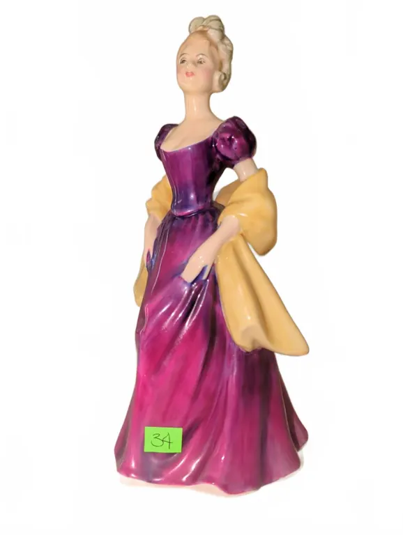 Royal Doulton Bone China Figurine 'Fair Lady' HN 2193 Purple and Yellow