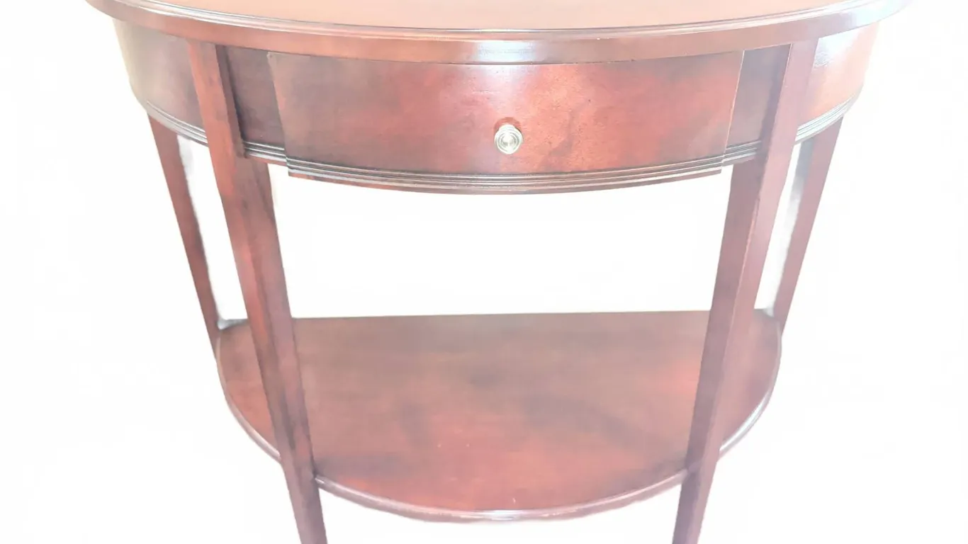 Wooden Demilune Console Table with Drawer and Lower Shelf