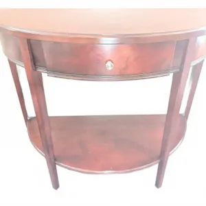 Wooden Demilune Console Table with Drawer and Lower Shelf