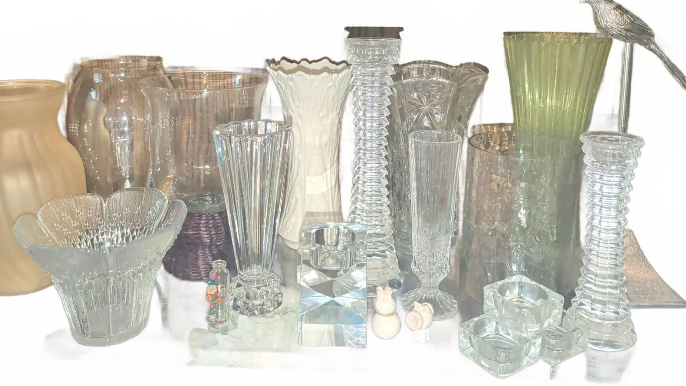 Glass and Ceramic Vases, Metal Bird Figurine, and Decorative Pieces Lot