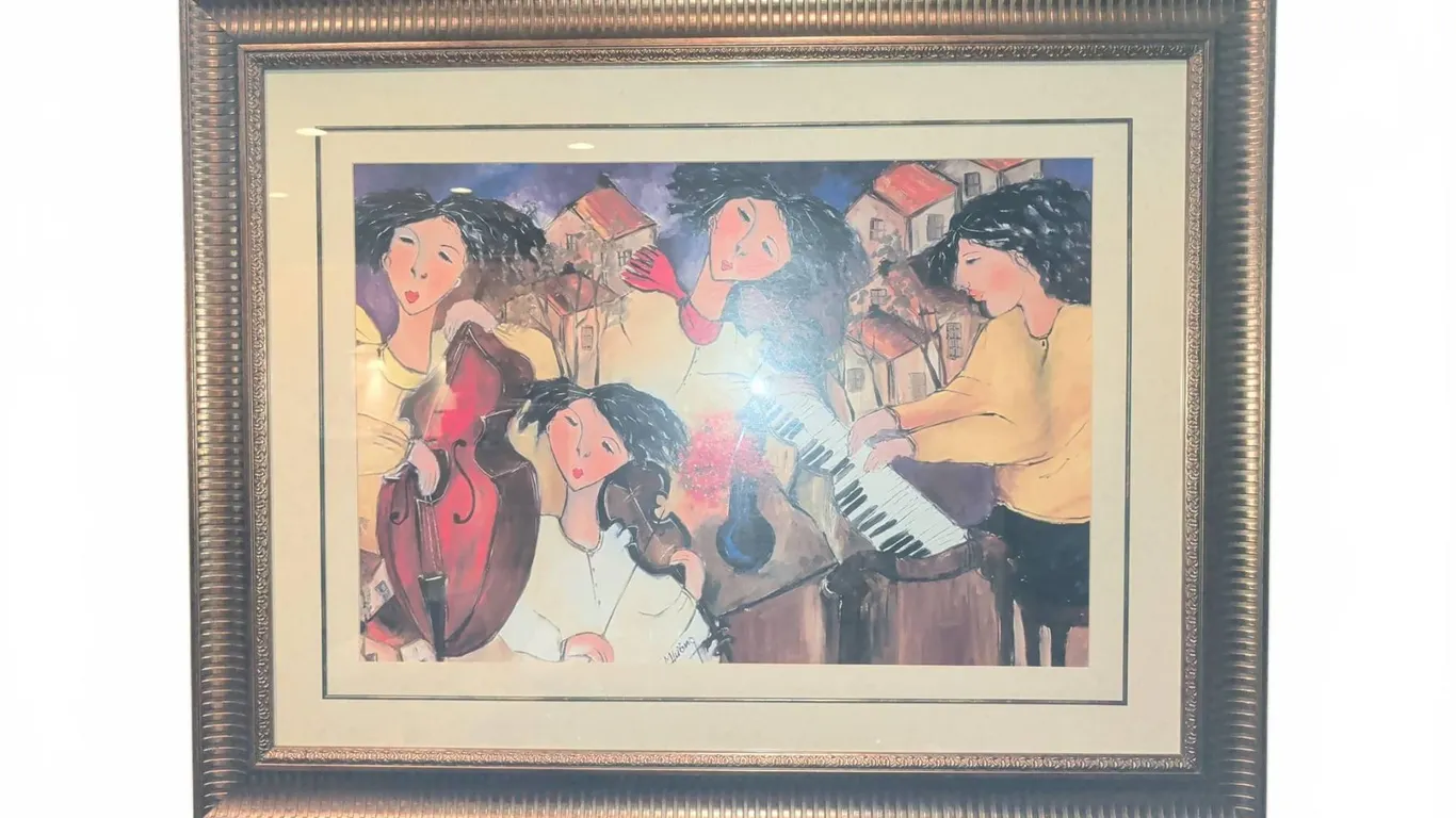 Framed Print of Musicians with Instruments in Ornate Gold-Coloured Frame