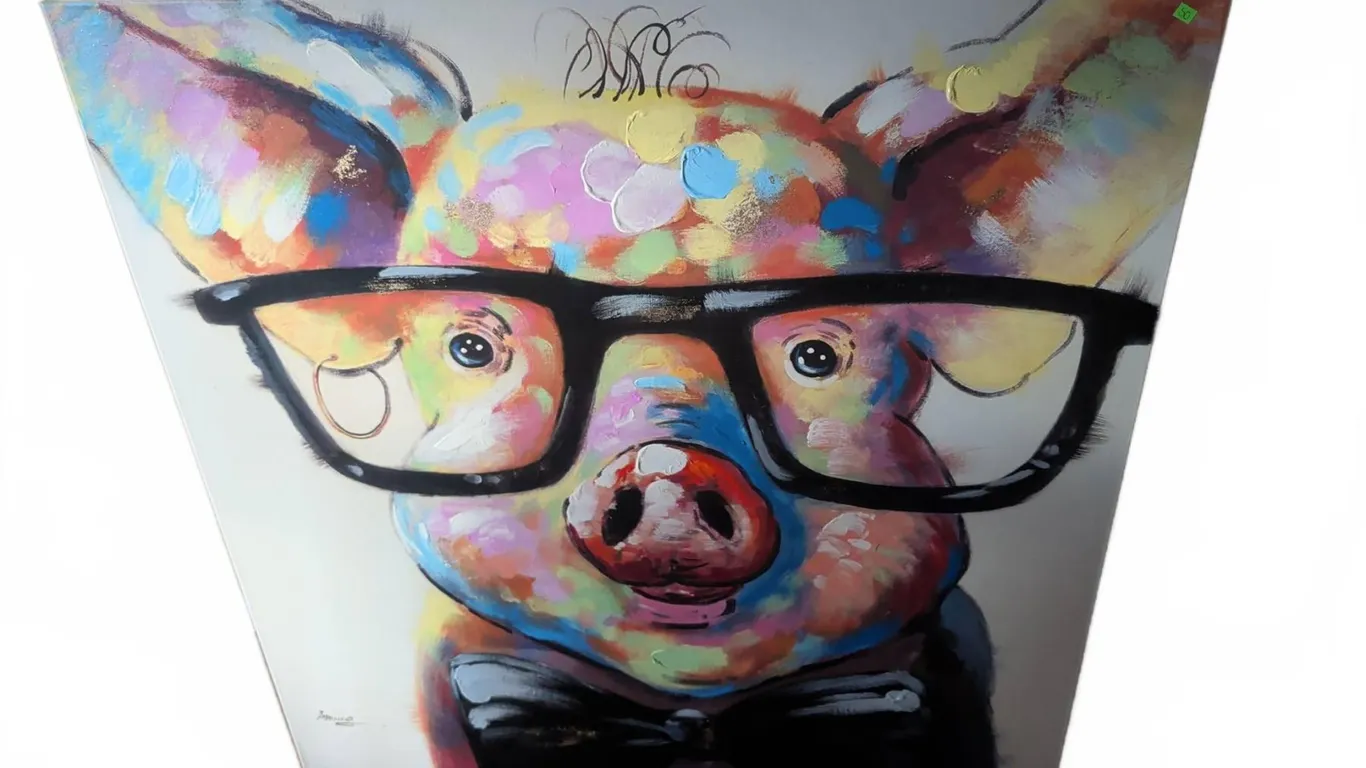 Smug Pig Portrait Acrylic on Canvas with Glasses and Bow Tie