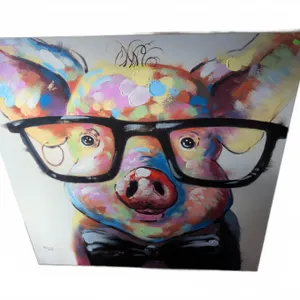 Smug Pig Portrait Acrylic on Canvas with Glasses and Bow Tie