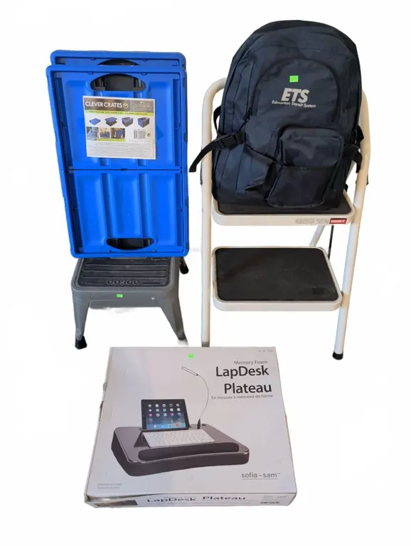 Cosco Step Stool, Folding Clever Crate, Edmonton Transit Backpack, LapDesk Plateau