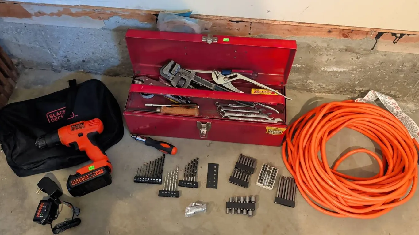 Black+Decker 20V Drill, Toolbox With Hand Tools, Bits, and Heavy Duty Extension Cord