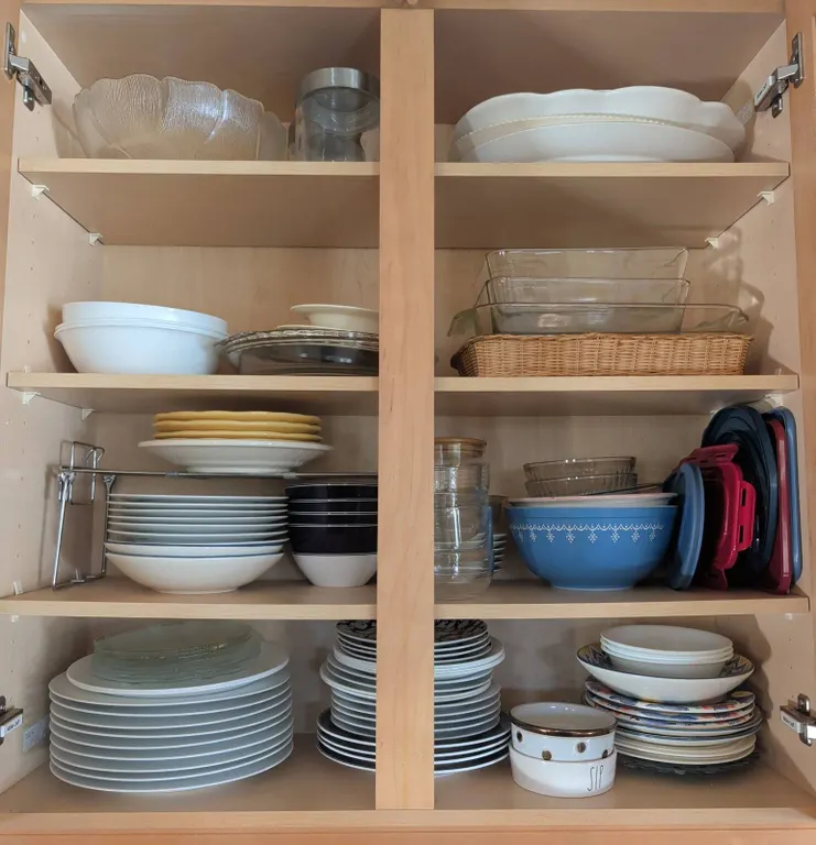 Kitchen Cabinet Dishware Including Plates, Bowls, Bakeware and Glassware