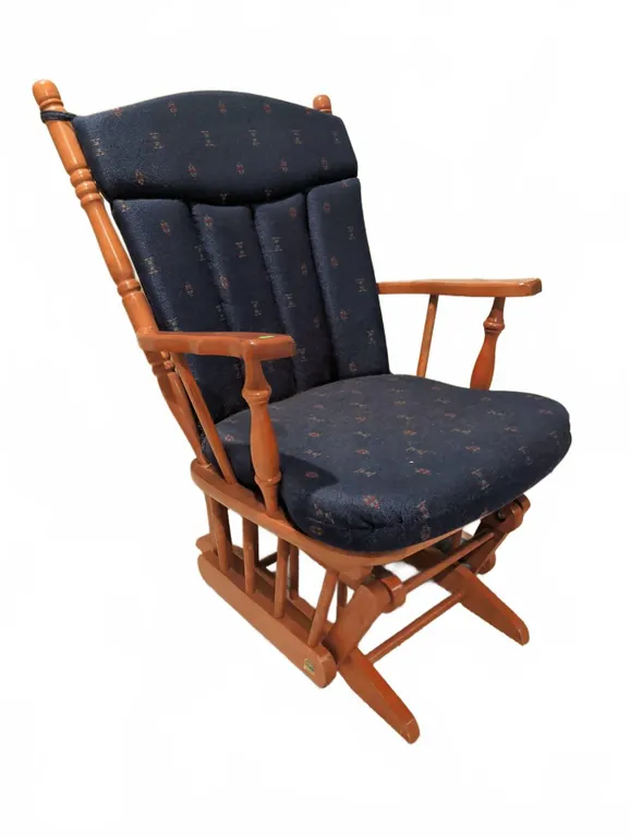 Wood-Framed Glider Rocking Chair with Removable Blue Upholstered Cushions