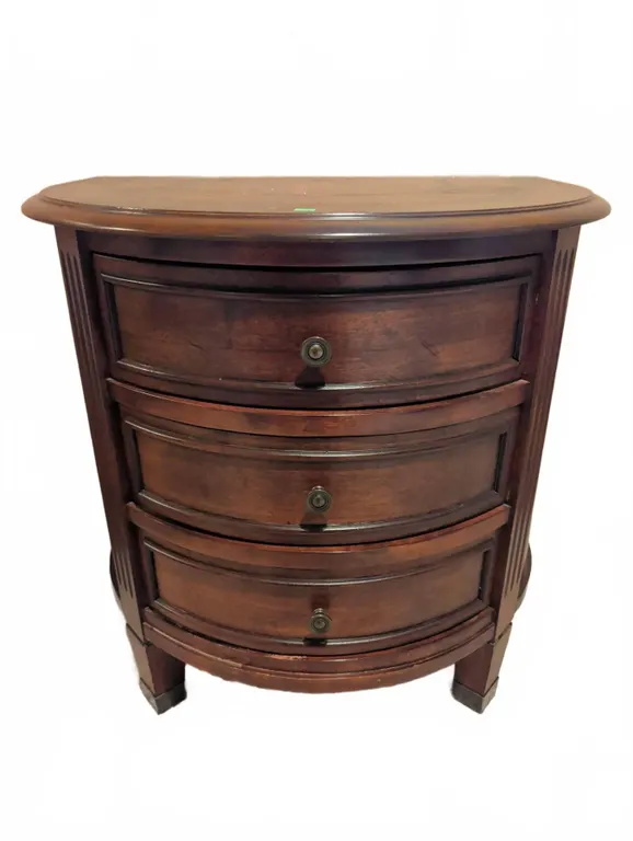 Wood Demilune Chest with Three Drawers and Decorative Inlay Top