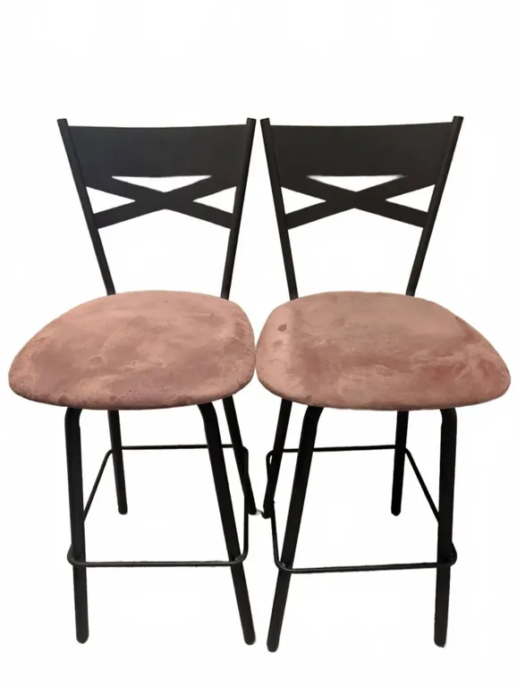 Metal Bar Stools with Pink Upholstered Seats