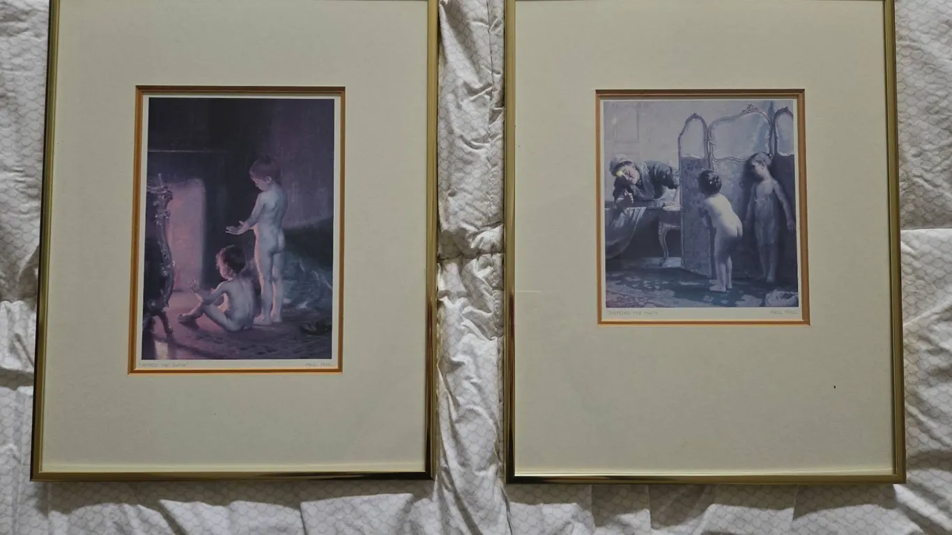Framed Prints Depicting Children, Matted, Gold-Tone Frames