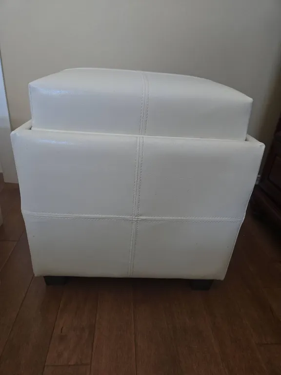 White Faux Leather Storage Ottoman with Removable Tray Top