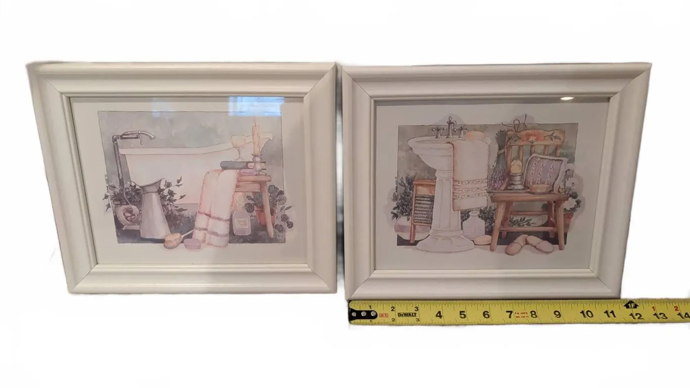Framed Bathroom-Themed Prints With White Frames 11" x 9"