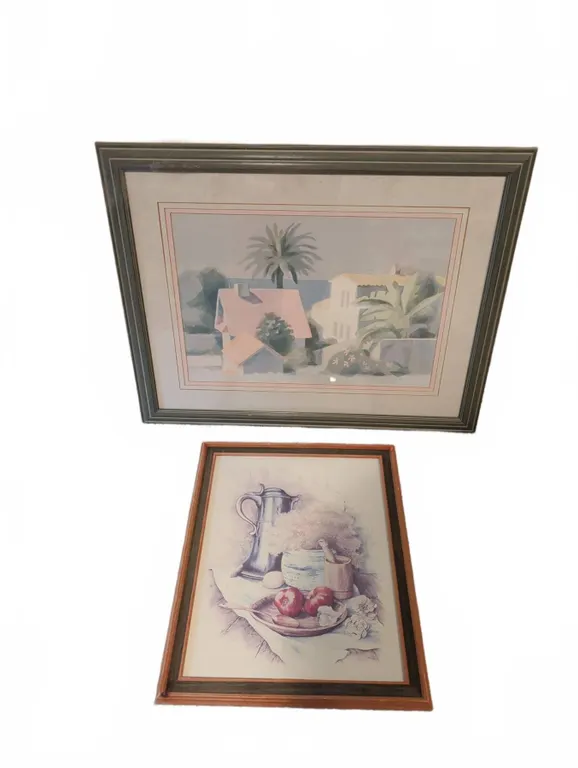 Framed Art Prints: Landscape with Palm Trees and Still Life with Pitcher and Fruit