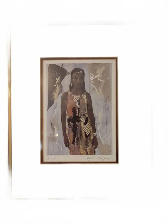 Marta Gottfried Signed Print 'Ariel' Framed with Mat, Brass Frame