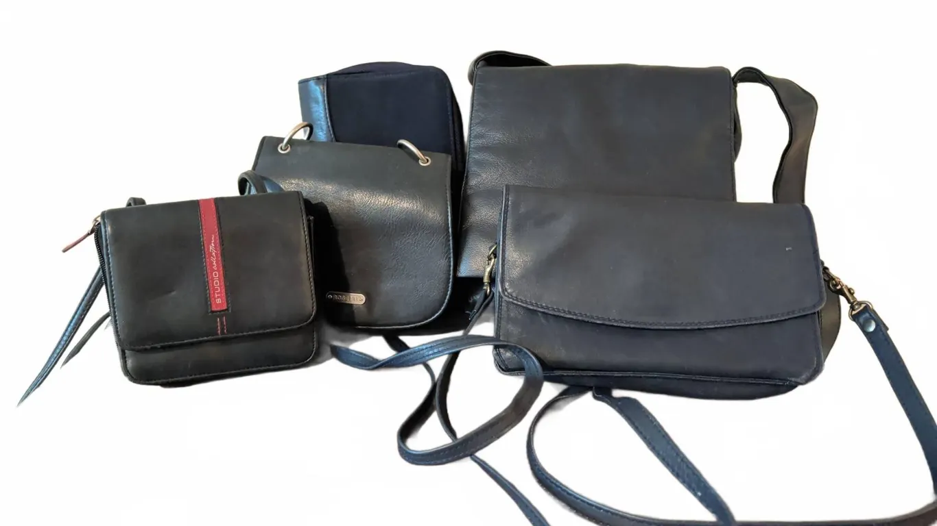 5 Blue and Black Leather Shoulder Bags, Wallet and Crossbody Styles Assorted Brands