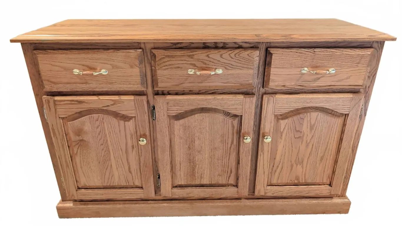 Solid Oak Sideboard With Three Drawers and Three Doors Brass Handles
