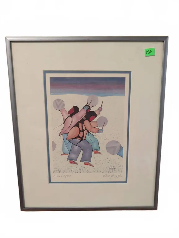 Snow Singers Print by Eddy Cobiness, Framed, Signed, with Artist Biography on Reverse