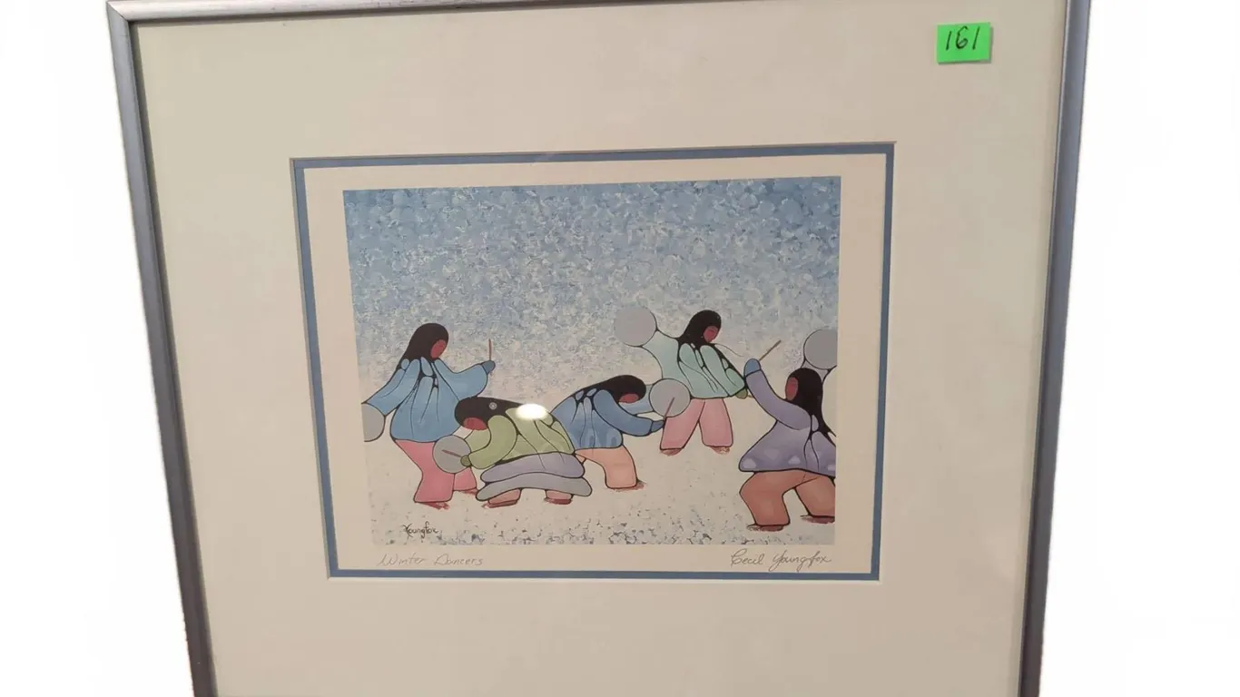 Framed Inuit Print "Snowfall Dance" by Pitseolak Ashoona Signed