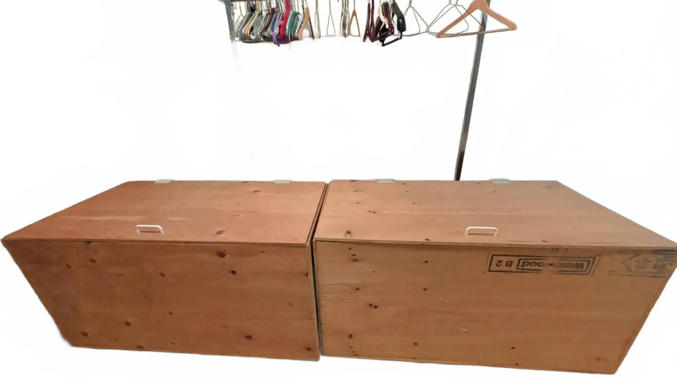 Large Wooden Storage Crates with Hinged Lids and Handles