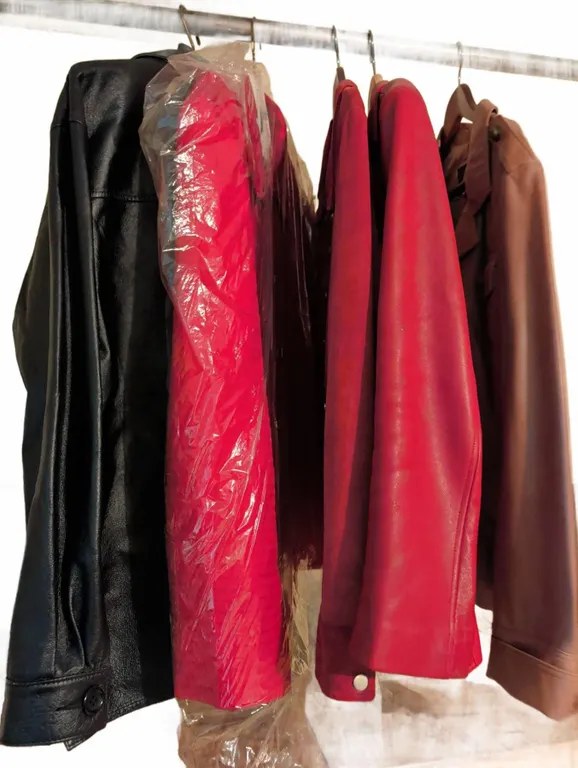 Vegan Leather Collection of Four Ladies' Jackets Size Large in Black, Red, and Brown