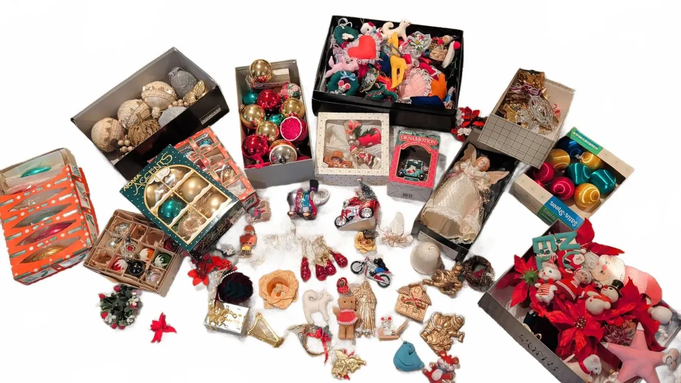 Large Assortment of Christmas Ornaments and Decorations Including NOMA Ornamotion