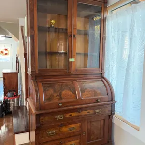 Walnut Roll-Top Secretary Bookcase Desk