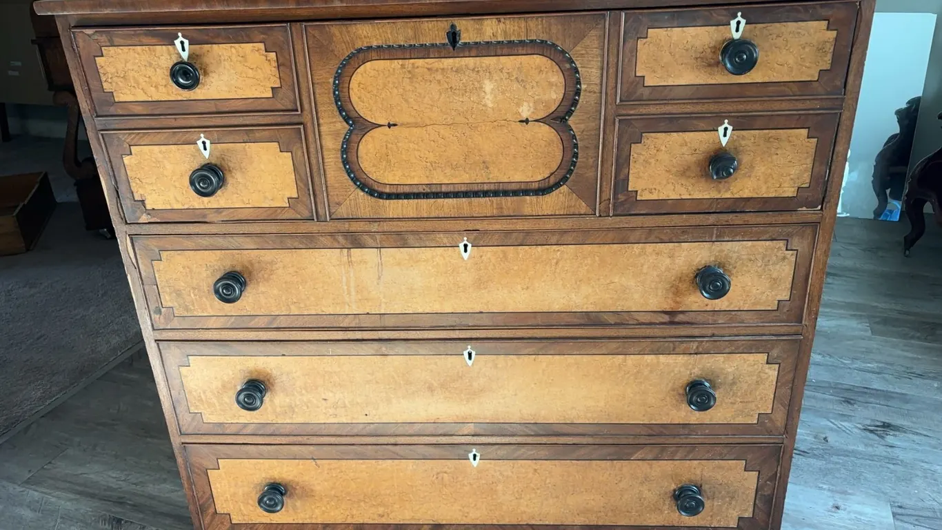 Victorian Inlaid Secretary Chest With Desk