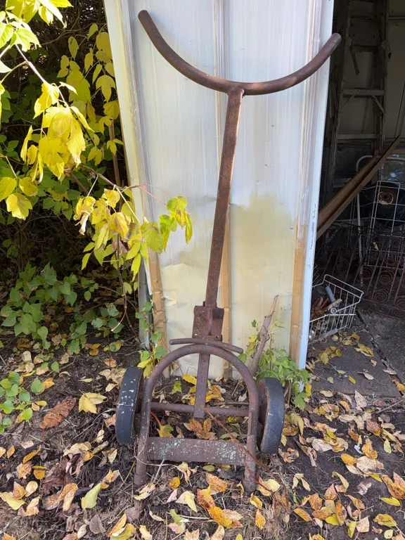 Antique Iron Two-Wheel Barrel Warehouse Cart
