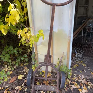 Antique Iron Two-Wheel Barrel Warehouse Cart