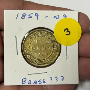 1859-N9 Canadian Large Cent, Narrow 9, BRASS ???