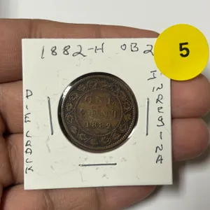 1882-H Canadian Large Cent, OB-2, Die Crack,I in Regina