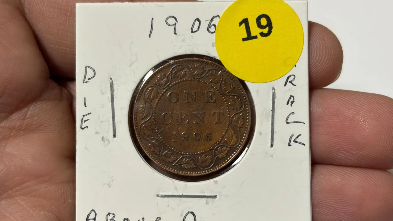 1906 Canadian Large Cent, Die Crack Above 0