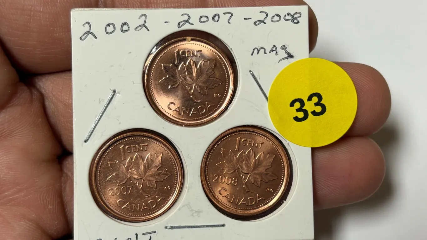 2002-2008 Canadian Small Cent, 2002,2007,2008 Magnetic,MINT