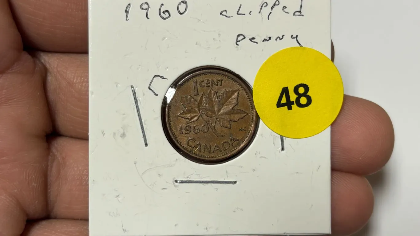 1960 Canadian Small Cent, Die Clipped Rim
