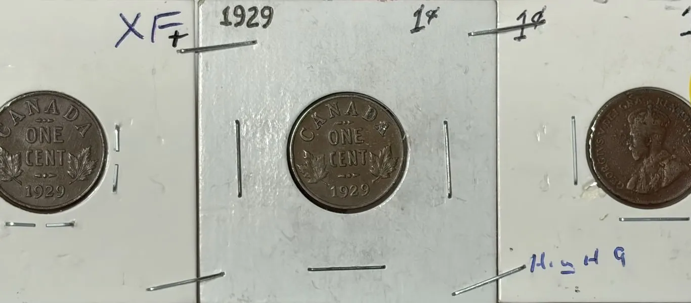 1929 Canadian Small Cent, LOW 9 & HIGH 9