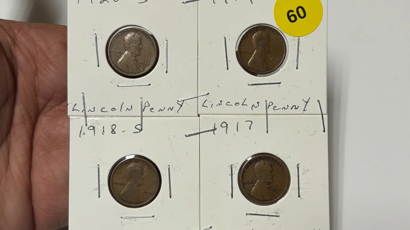 1917-1920 U.S. Lincoln Pennys, 1917, 1918-S,1919, 1920=S