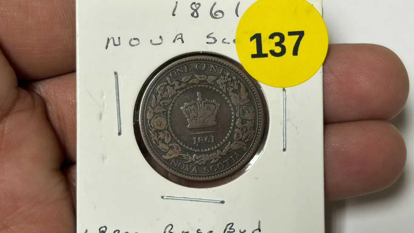 1861 Bank Of Nova Scotia, 1 Penny , F-12, LARGE ROSE BUD