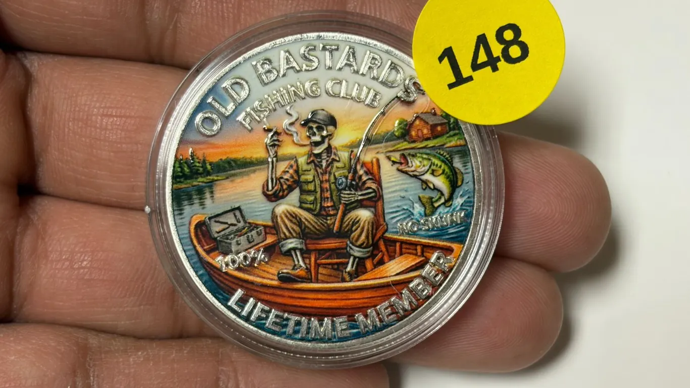 ? Old Bastard Fishing Club Steel Coin, Life Time Member